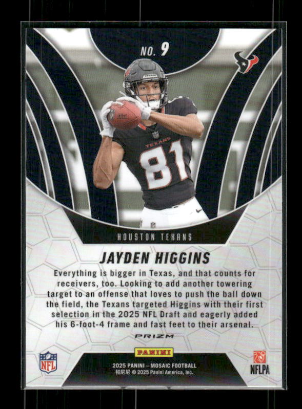 Jayden Higgens - 2025 Mosaic Football - Orange Fluorescent Elevate - Rookie