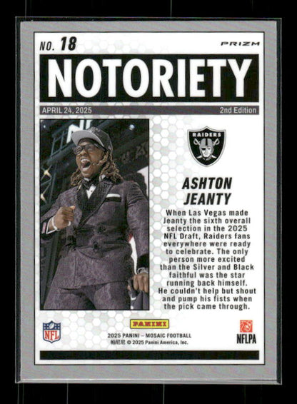 Ashton Jeanty - 2025 Mosaic Football - Orange Fluorescent Notoriety - Rookie