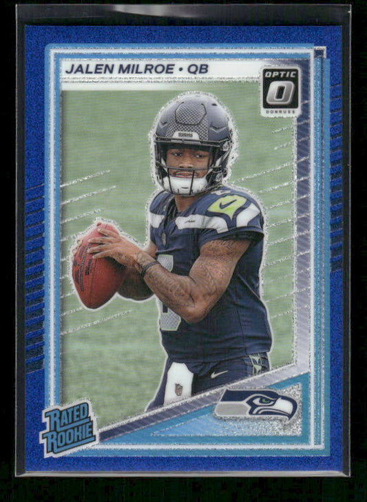 Jalen Milroe - 2025 Optic Football - Blue Glitter SSP - Rated Rookie