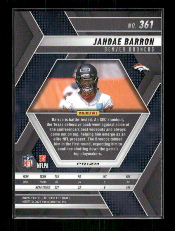 Jahdae Barron - 2025 Mosaic Football - Green Mosaic - Rookie