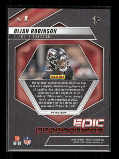 Bijan Robinson - 2025 Mosaic Football - Orange Fluorescent Epic Performers