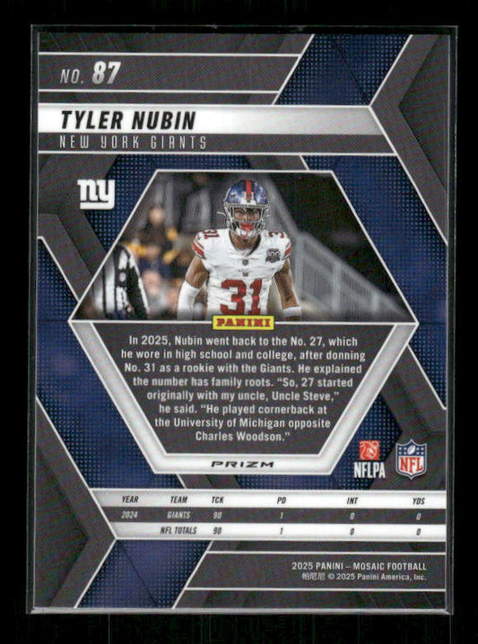 Tyler Nubin - 2025 Mosaic Football - Mosaic Prizm