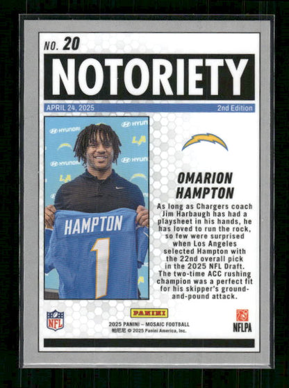 Omarion Hampton - 2025 Mosaic Football - Notoriety - Rookie