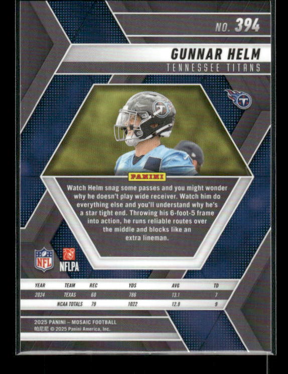 Gunnar Helm - 2025 Mosaic Football - Rookie