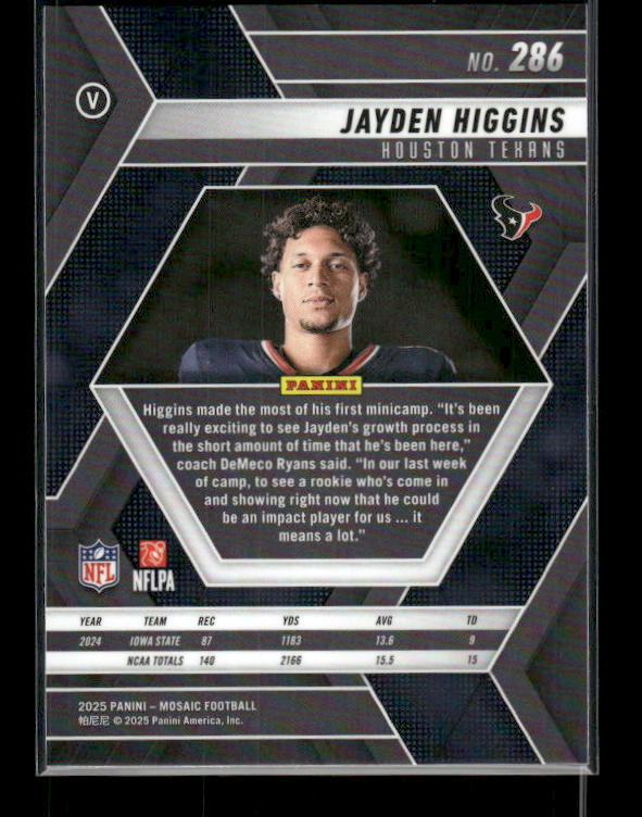 Jayden Higgins - 2025 Mosaic Football - Rookie Variation