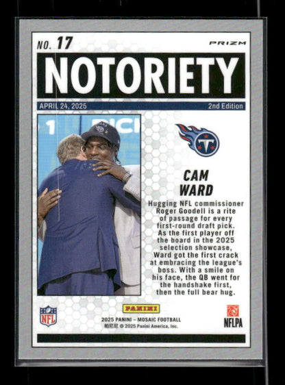 Cam Ward - 2025 Mosaic Football - Green Mosaic Notoriety - Rookie