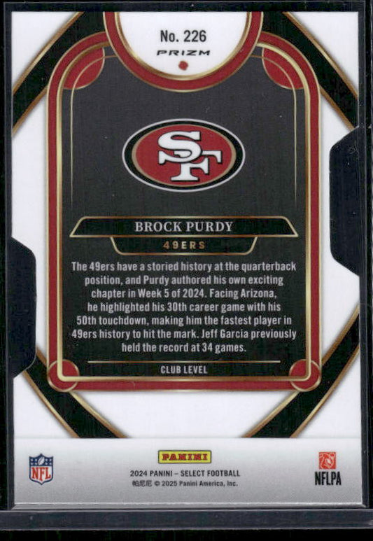 Brock Purdy - 2024 Select Football - Silver Die-Cut - Club Level