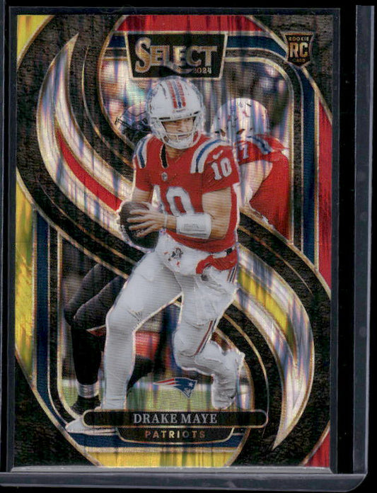 Drake Maye - 2024 Select Football - Red / Yellow Shock - Premier Level - Rookie