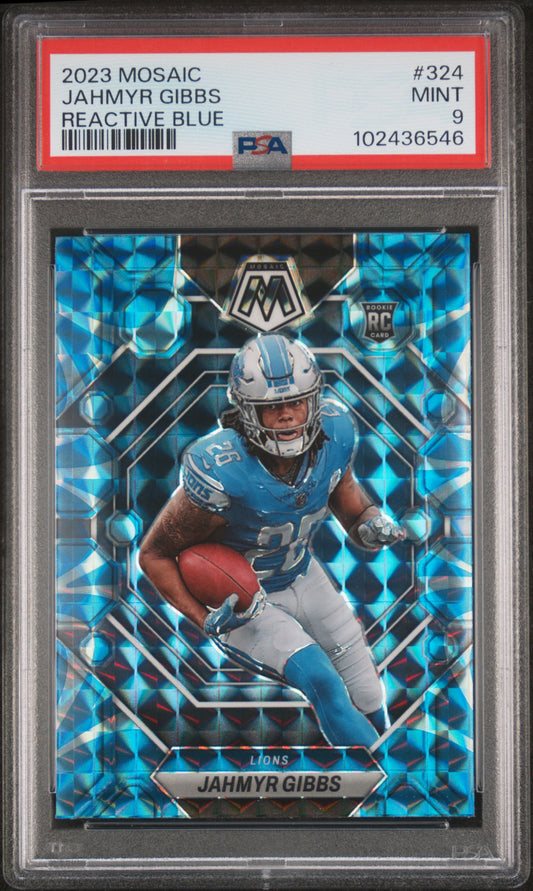 Jahmyr Gibbs - 2023 Mosaic Football - Reactive Blue - Rookie - PSA 9