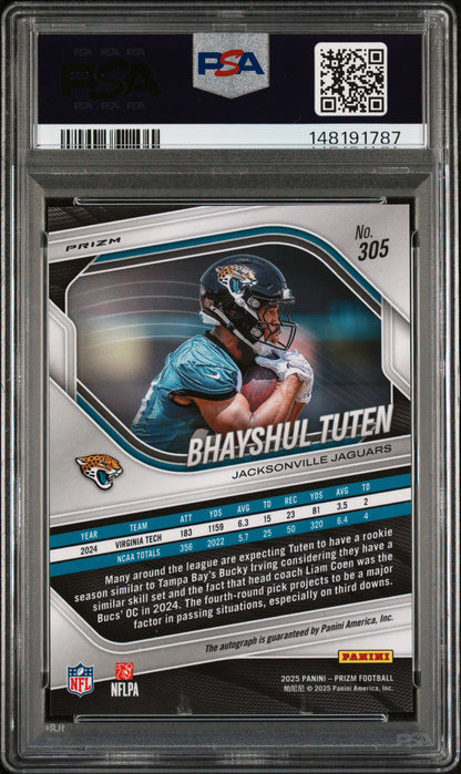 2025 Panini Prizm #305 Bhayshul Tuten Silver Prizm Auto Rookie PSA 8