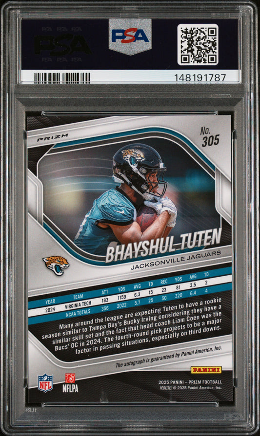 2025 Panini Prizm #305 Bhayshul Tuten Silver Prizm Auto Rookie PSA 8