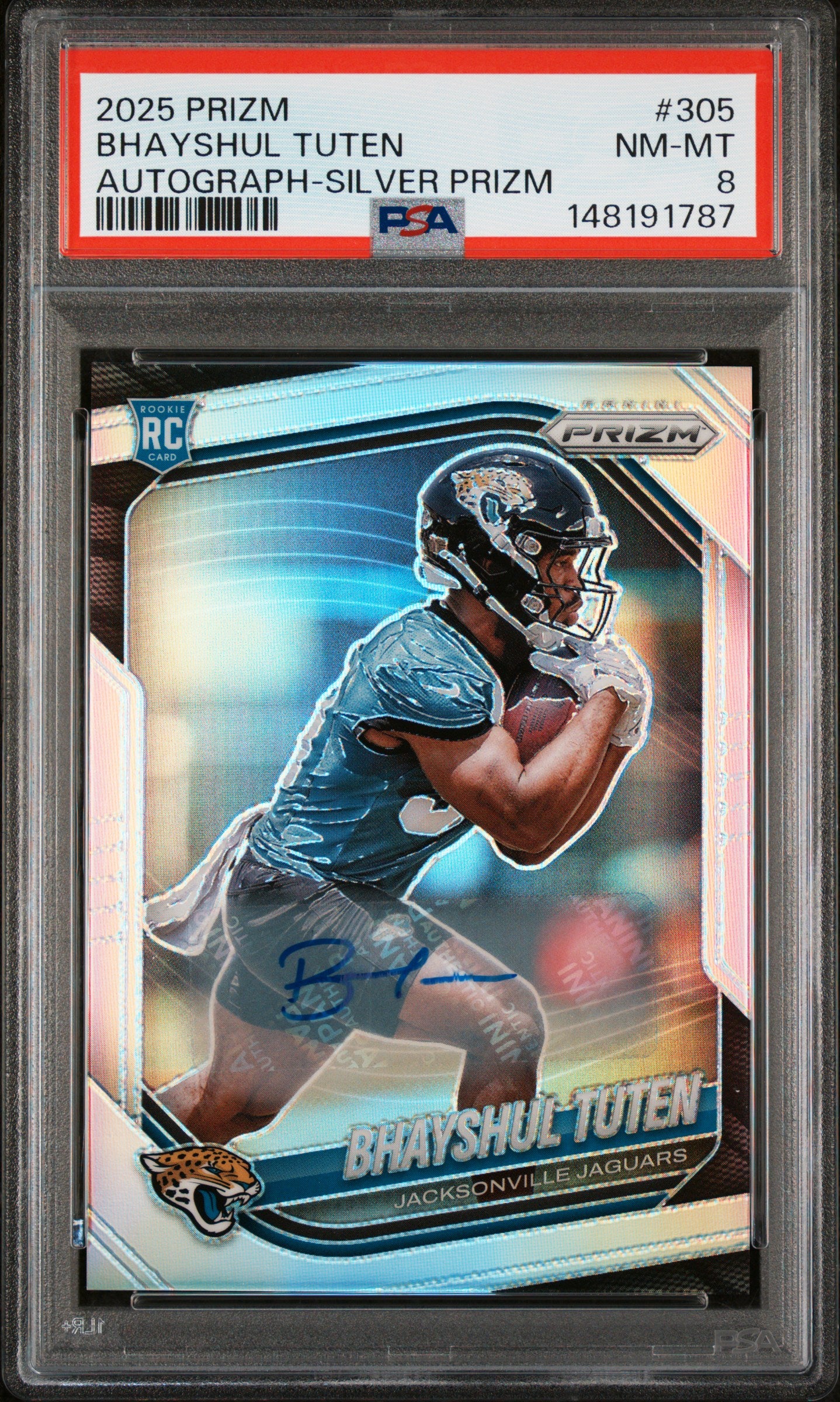 2025 Panini Prizm #305 Bhayshul Tuten Silver Prizm Auto Rookie PSA 8