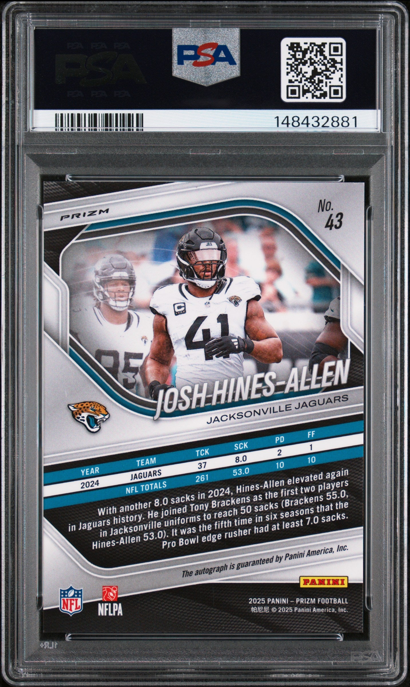 2025 Panini Prizm #43 Josh Hines-Allen Silver Prizm Auto PSA 10 Pop 1
