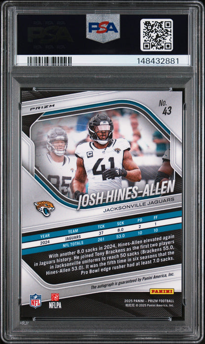 2025 Panini Prizm #43 Josh Hines-Allen Silver Prizm Auto PSA 10 Pop 1