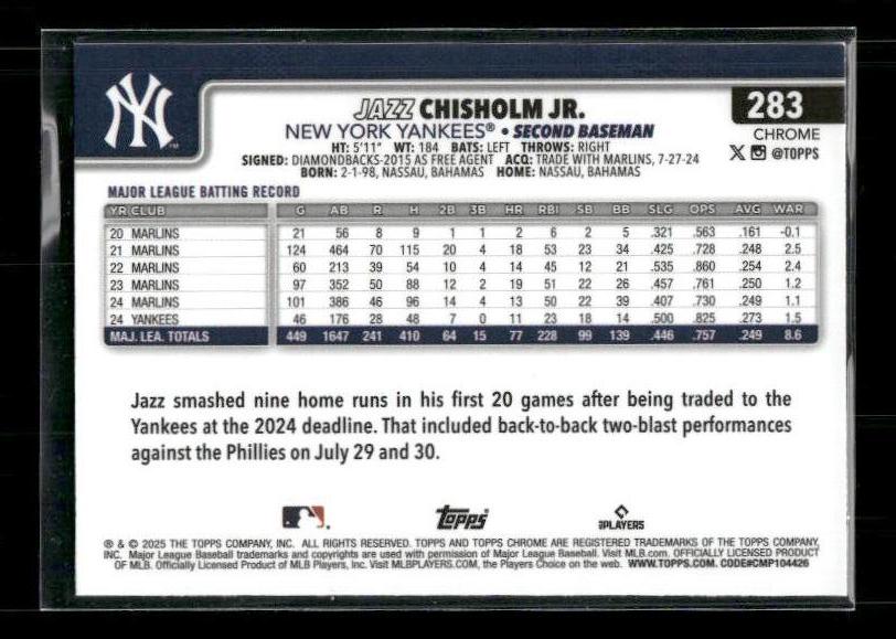 Jazz Chisholm Jr. - 2025 Topps Chrome - Raywave Refractors