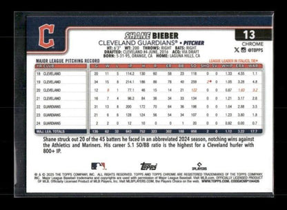 Shane Bieber - 2025 Topps Chrome - Raywave Refractors
