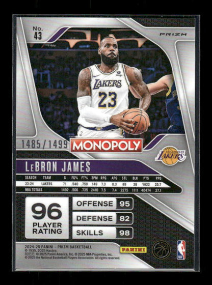 2024-25 Panini Prizm Monopoly #43 LeBron James Millionaire Club Prizms #/1499
