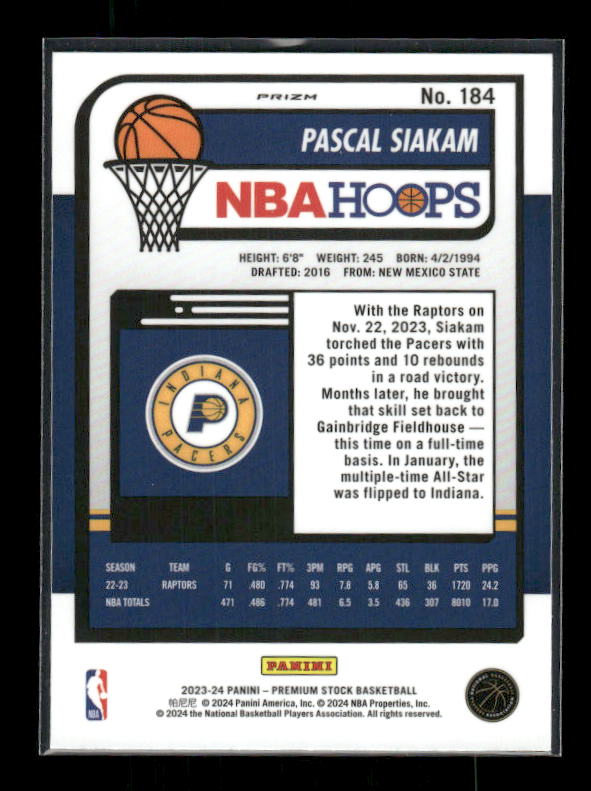 2023-24 Hoops Premium Stock #184 Pascal Siakam Multi Wave Prizm