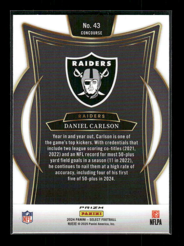 2024 Panini Select #43 Daniel Carlson Green & Yellow Prizm Shock