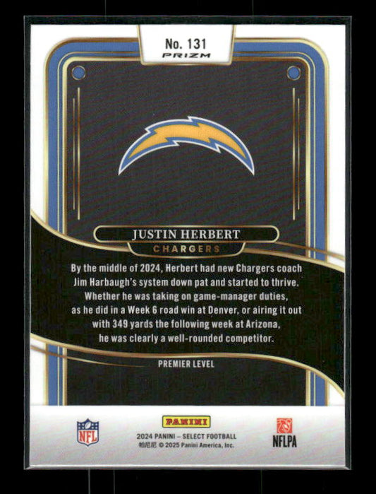 2024 Panini Select #131 Justin Herbert Green & Yellow Prizm Shock
