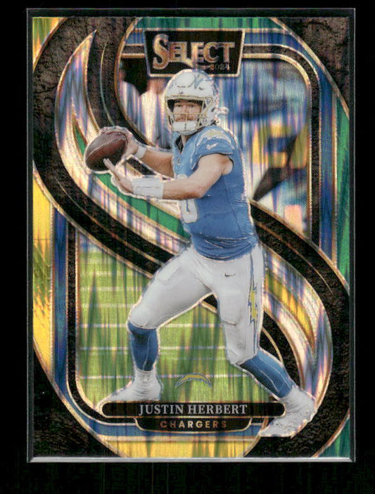 2024 Panini Select #131 Justin Herbert Green & Yellow Prizm Shock