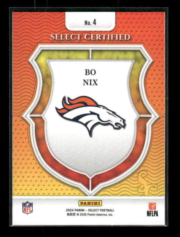2024 Panini Select #4 Bo Nix Select Certified Rookies