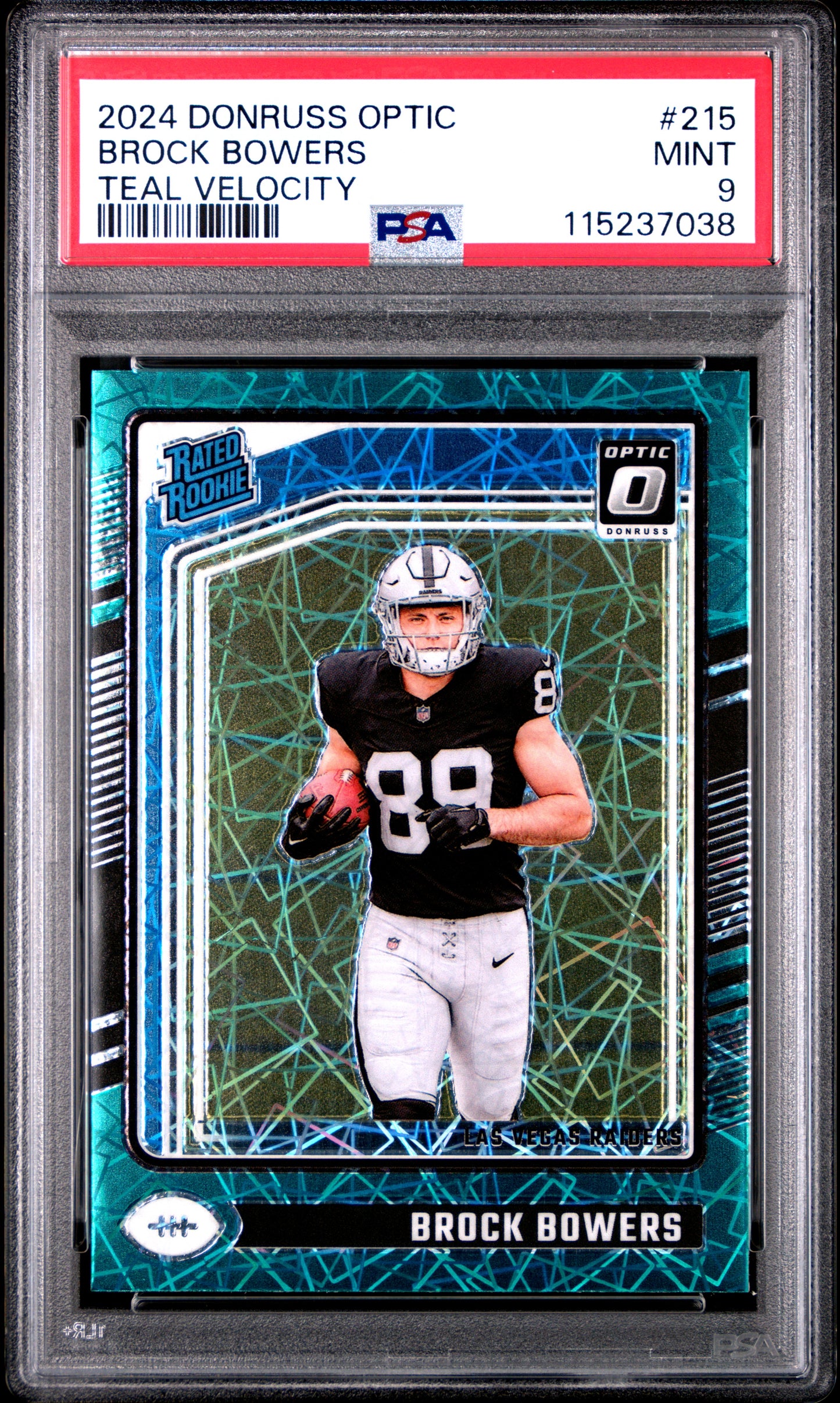 2024 Panini Donruss Optic #215 Brock Bowers Teal Velocity PSA 9
