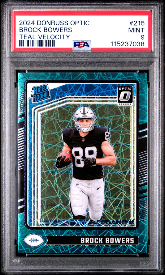 2024 Panini Donruss Optic #215 Brock Bowers Teal Velocity PSA 9
