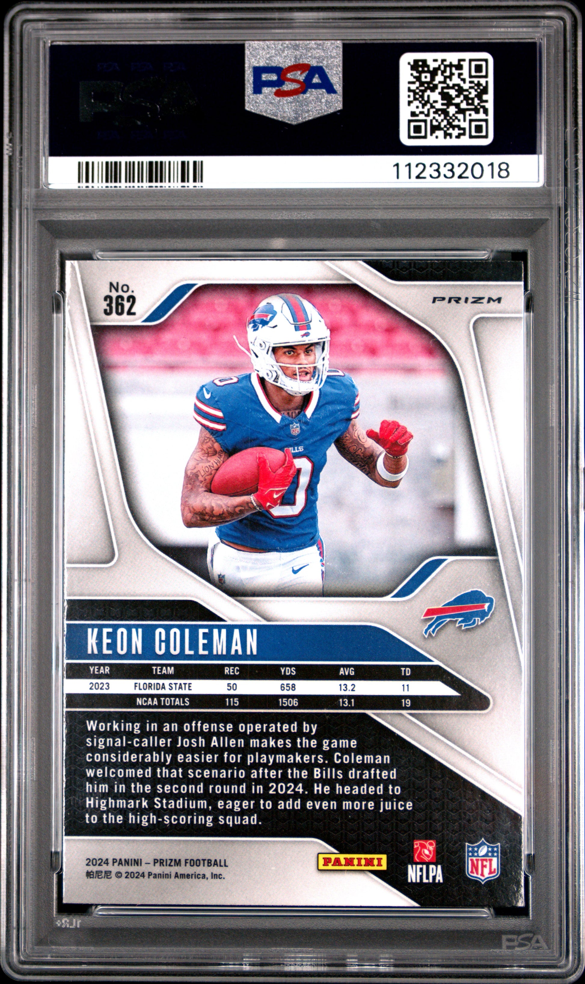 2024 Panini Prizm #362 Keon Coleman Pink Prizm PSA 9