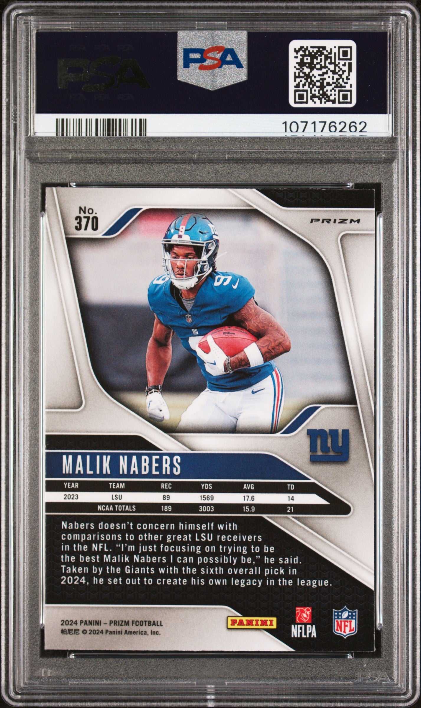 2024 Panini Prizm #370 Malik Nabers Pink Prizm PSA 8