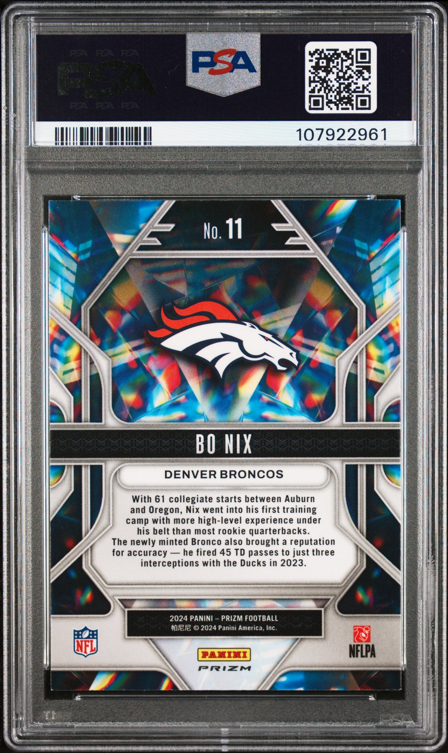 2024 Panini Prizm Prizmatic #11 Bo Nix Prizmatic-Silver Prizm PSA 9