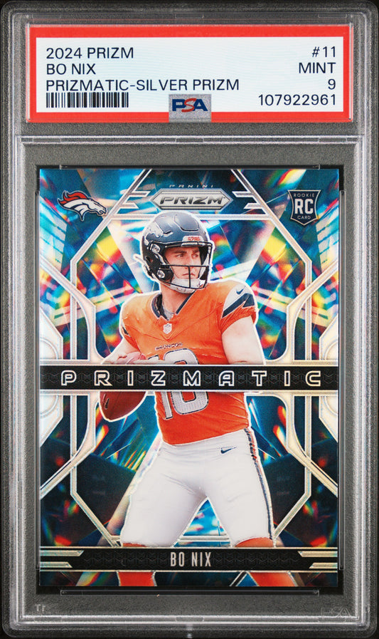 2024 Panini Prizm Prizmatic #11 Bo Nix Prizmatic-Silver Prizm PSA 9