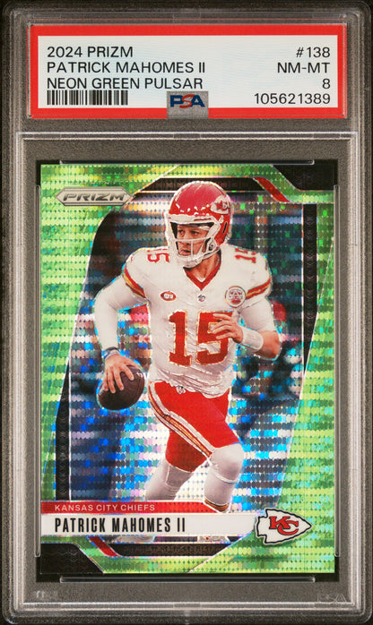 2024 Panini Prizm #138 Patrick Mahomes Ii Neon Green Pulsar PSA 8