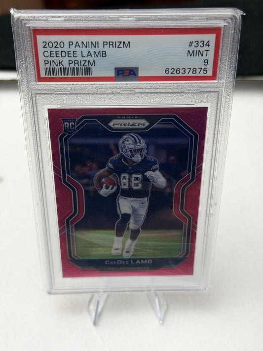 2020 Panini Prizm #334 Ceedee Lamb Pink Prizm PSA 9