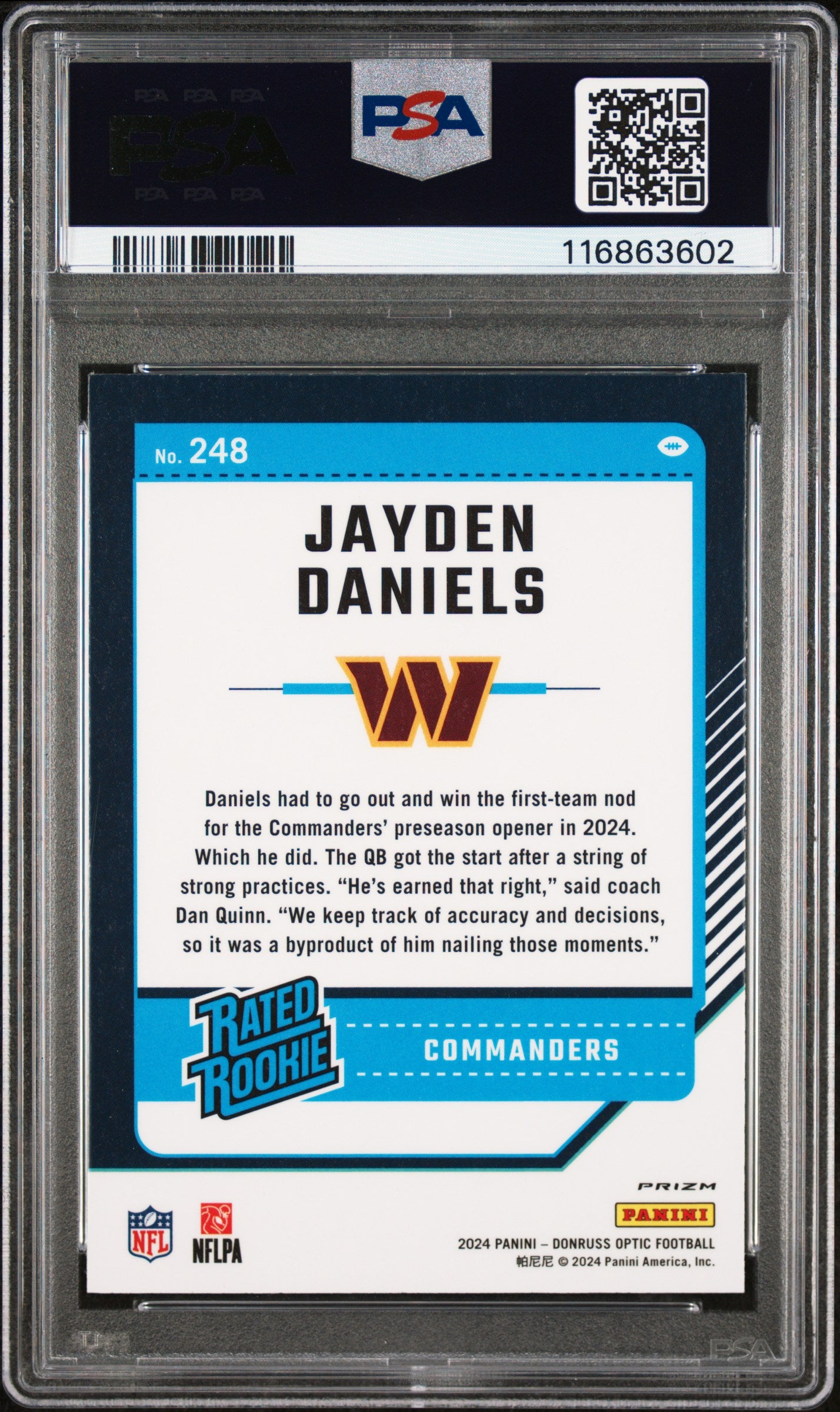 2024 Panini Donruss Optic #248 Jayden Daniels Blue Hyper PSA 8