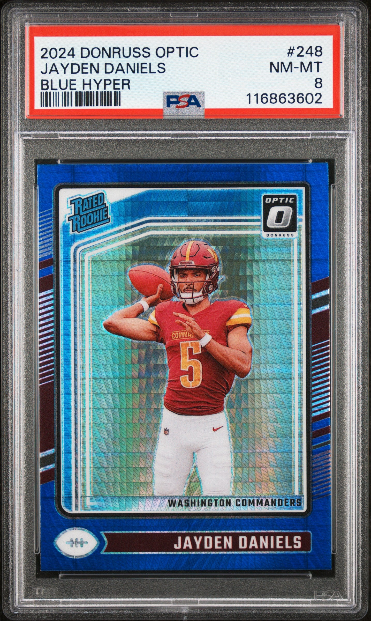 2024 Panini Donruss Optic #248 Jayden Daniels Blue Hyper PSA 8