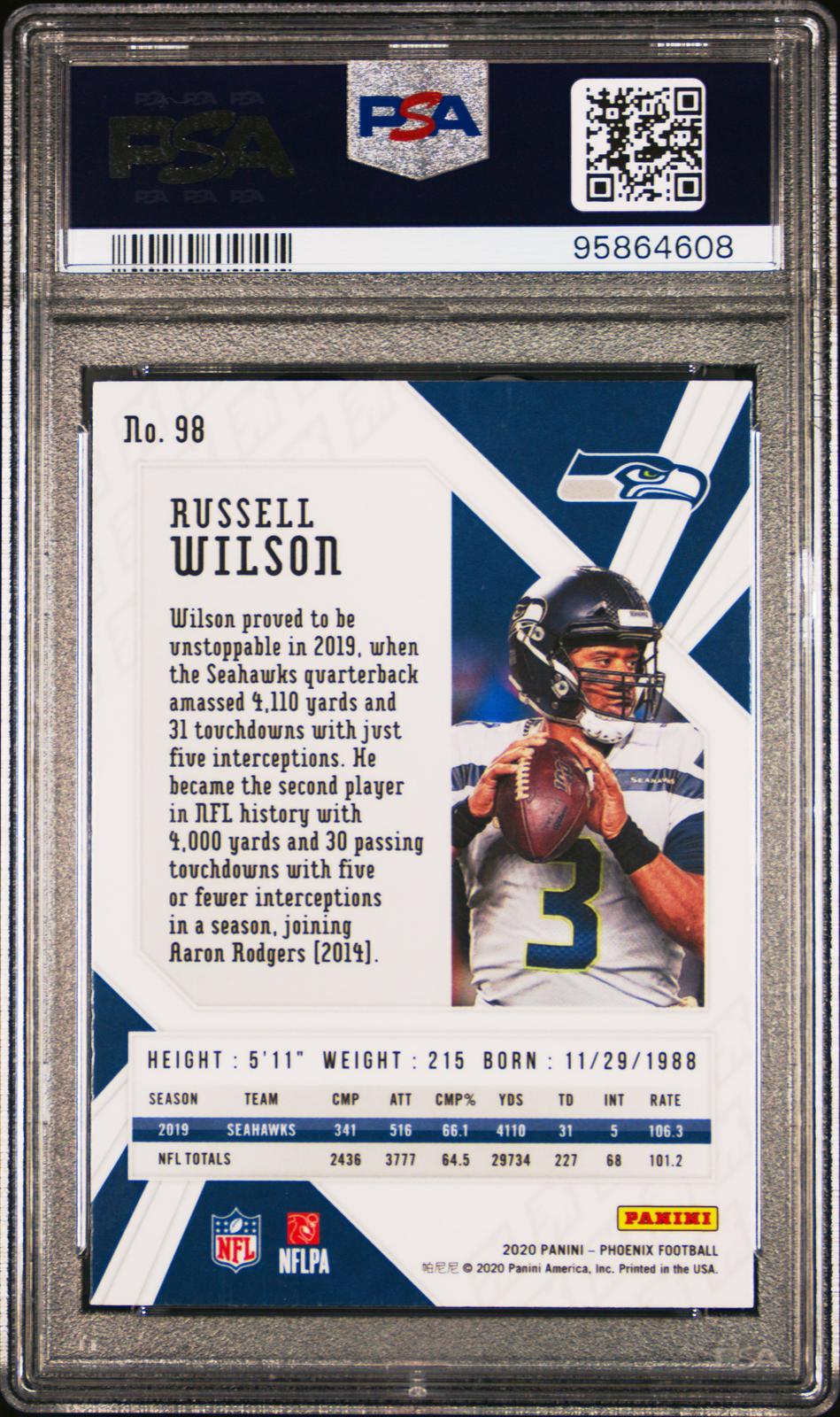 2020 Panini Phoenix #98 Russell Wilson Fire Burst PSA 10