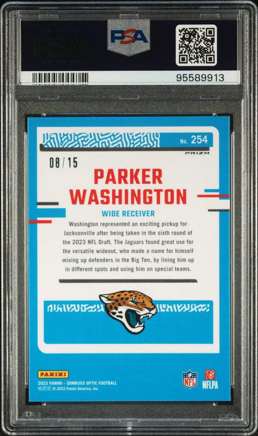 Parker Washington - 2023 Optic Football - Ice /15 - Rookie - PSA 10 - Pop 1
