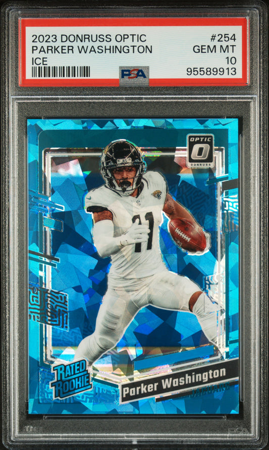 Parker Washington - 2023 Optic Football - Ice /15 - Rookie - PSA 10 - Pop 1