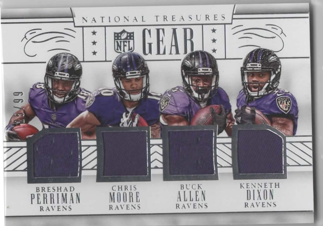 B. Perriman, C. Moore, B. Allen, K. Dixon - 2016 National Treasures Football - NFL Gear Quad Patch /99