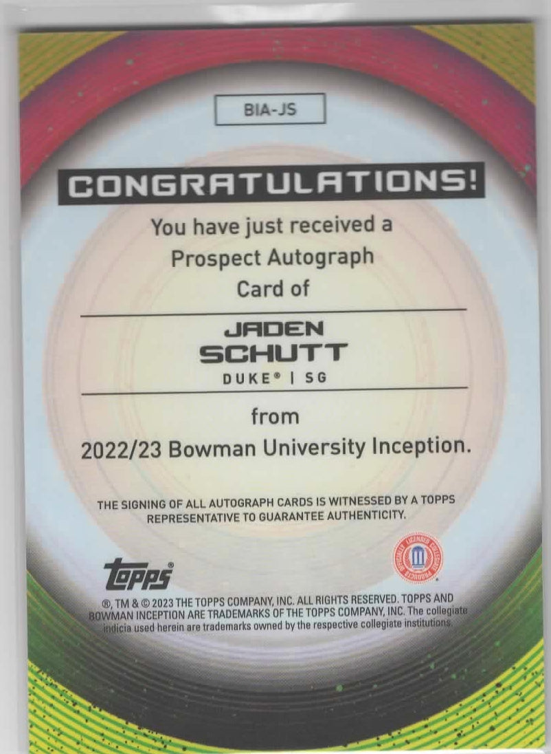 Jaden Schutt - 2023 Bowman U Inception - Auto