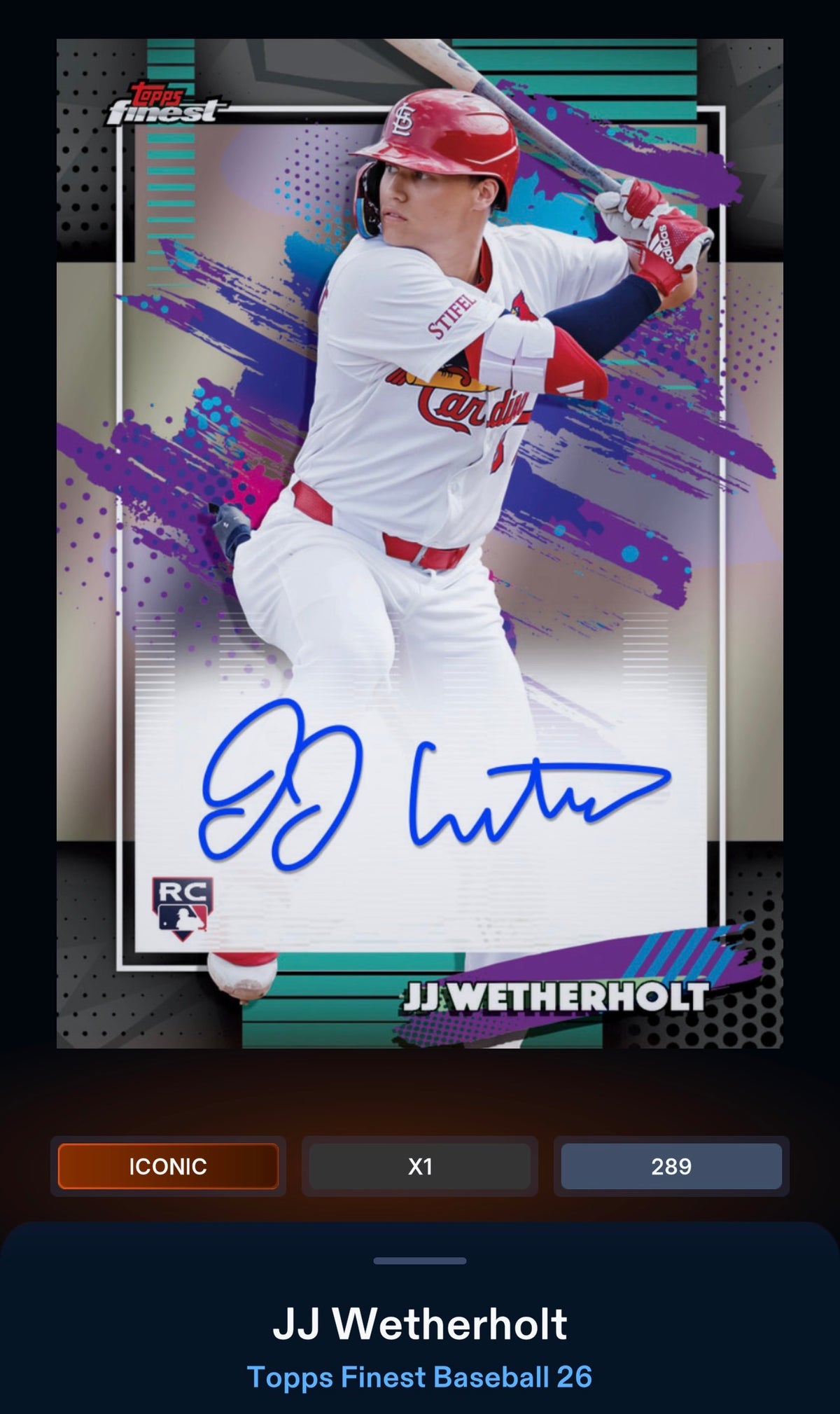 Topps BUNT Digital Card – JJ Wetherholt – Series 1 - Refractor Finest Signature | Iconic