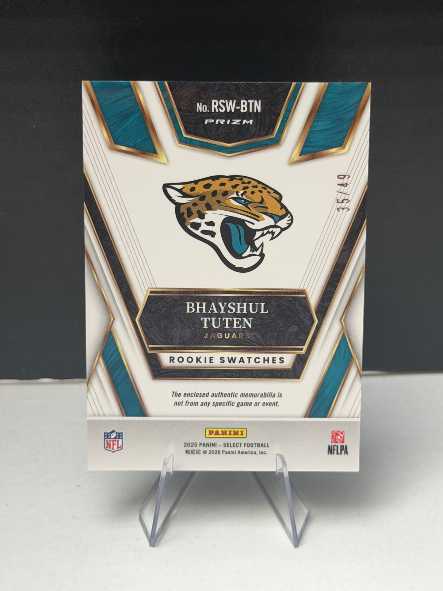 Bhayshul Tuten - 2025 Select Football - Copper Rookie Swatches Patch /49