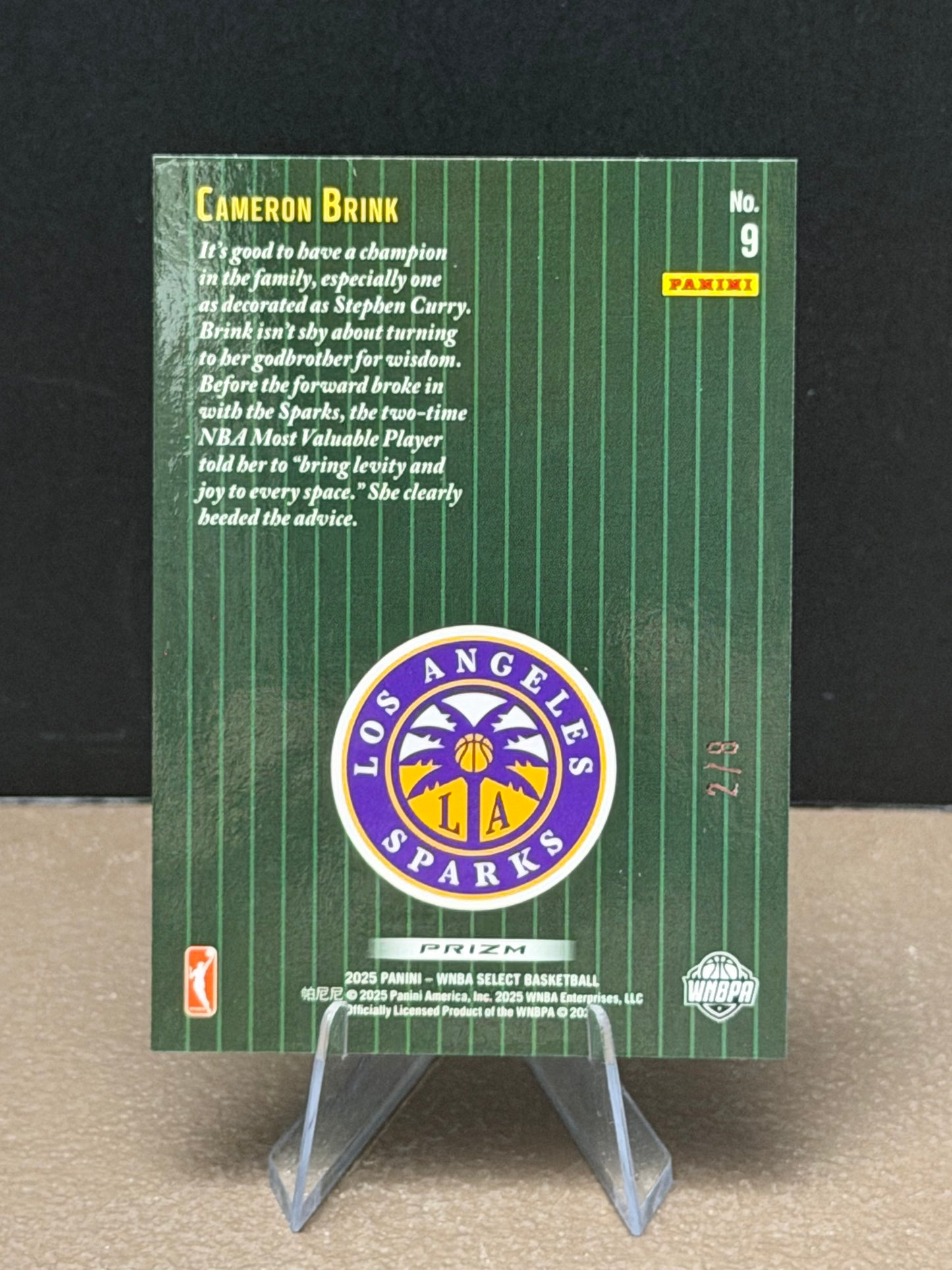 Cameron Brink - 2025 Prizm WNBA - Score Select Throwback Black Pandora /8
