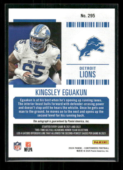 Kingsley Eguakun - 2024 Contenders Football - Rookie Ticket Auto