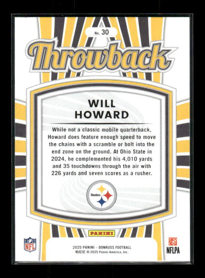 Will Howard - 2025 Donruss Football - Throwback - Rated Rookie