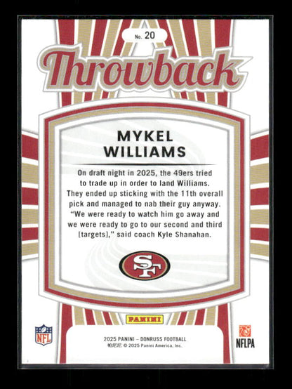 Mykel Williams - 2025 Donruss Football - Throwback - Rated Rookie