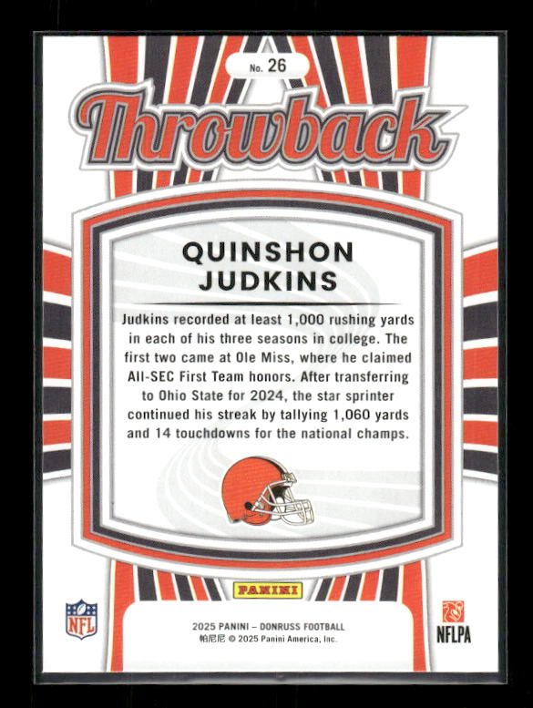 Quinshon Judkins - 2025 Donruss Football - Throwback - Rated Rookie