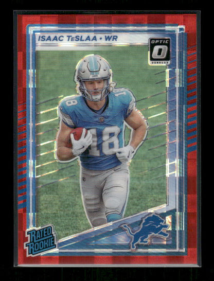 Isaac TeSlaa - 2025 Donruss Football - Optic Preview Red Pandora - Rated Rookie