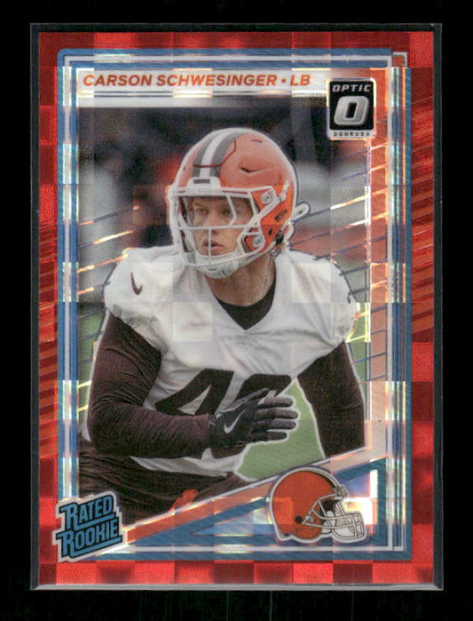 Carson Schwesinger - 2025 Donruss Football - Optic Preview Red Pandora - Rated Rookie